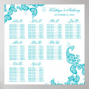 Póster Gráfico de asientos del Boda de paisley turquesa
