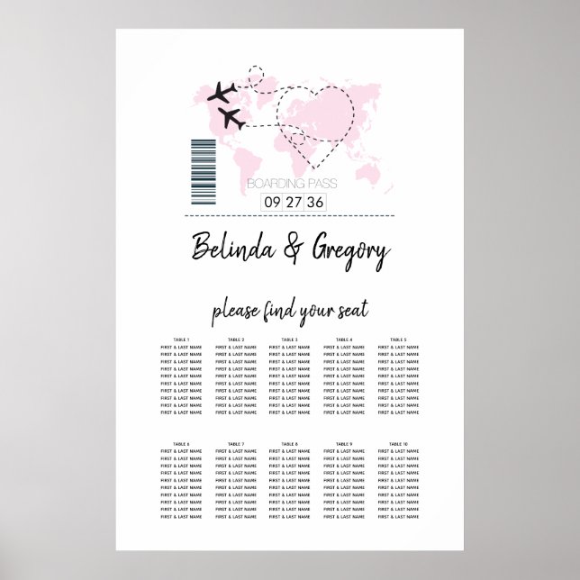 Póster Gráfico de asientos del Boda de tarjetas de embarq (Frente)