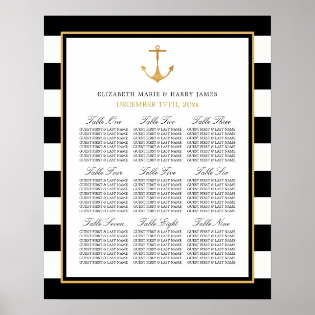 Póster Gráfico de asientos del Boda del anclaje de oro na (Frente)