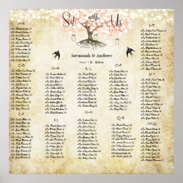 Póster Gráfico de asientos del Boda del árbol de hojas de