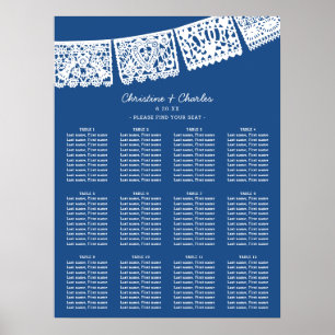 Póster Gráfico de asientos del Boda del papel azul Picado