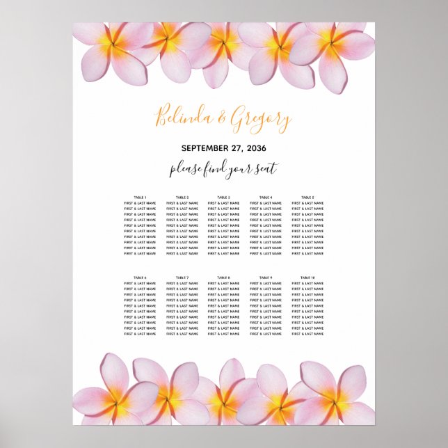 Póster Gráfico de asientos del Boda del Plumeria rosa Fra (Frente)