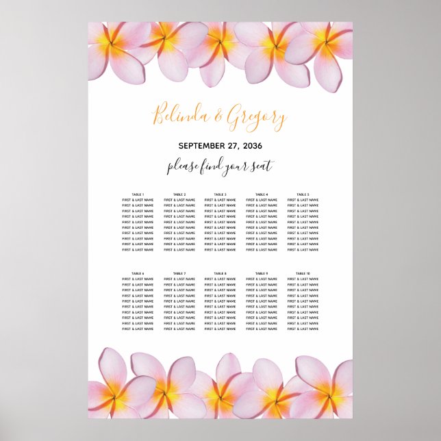 Póster Gráfico de asientos del Boda del Plumeria rosa Fra (Frente)