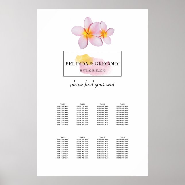 Póster Gráfico de asientos del Boda del Plumeria Tropical (Frente)
