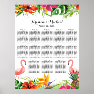 Póster Gráfico de asientos del boda   Flamingo floral tro
