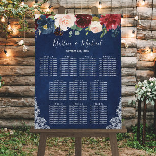 Póster Gráfico de asientos del Boda floral Rubor azul mar