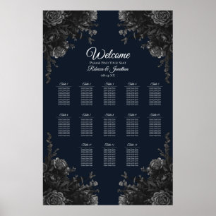 Póster Gráfico de asientos del Boda gótico gris azul de l