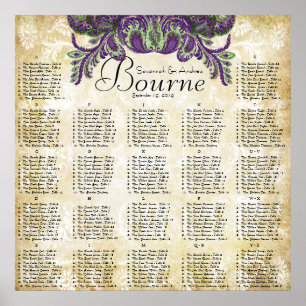 Póster Gráfico de asientos del Boda Paisley Peacock Purpl