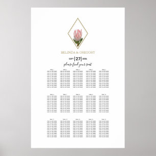 Póster Gráfico de asientos del Boda Rustic King Protea