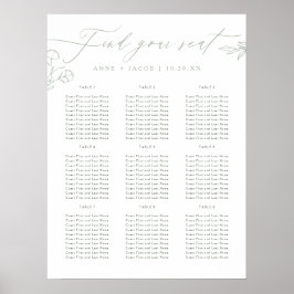 Póster Gráfico de asientos del Boda Sage Green Greenery