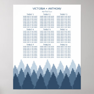Póster Gráfico de asientos del Boda Woodland Blue Forest