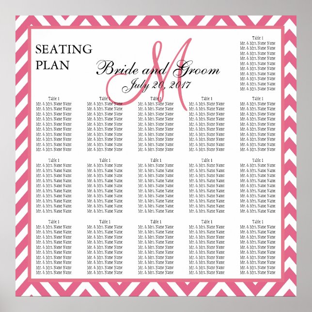 Póster Gráfico de asientos del Boda Zig Zag de Chevron ro (Frente)