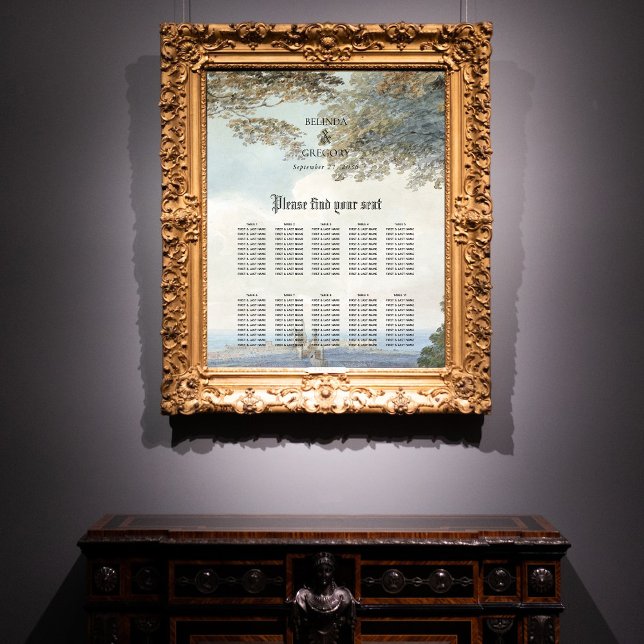 Póster Gráfico de asientos del bosque del castillo de cue (Vintage Fairytale Castle Forest Seating Chart)