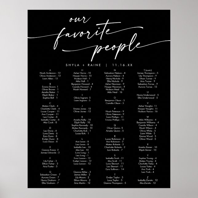 Póster Gráfico de Asientos Editable Imprimible Boho Chic  (Frente)