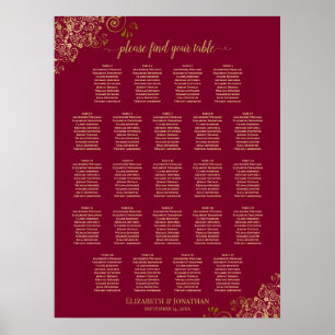 Póster Gráfico de Asientos Elegante Burgundy & Oro 23 Mes