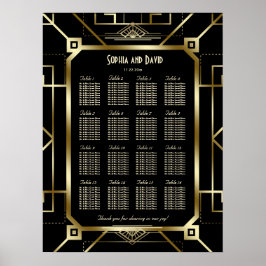 Póster Gráfico de asientos excelente negro y dorado de lu