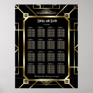 Póster Gráfico de asientos excelente negro y dorado de lu