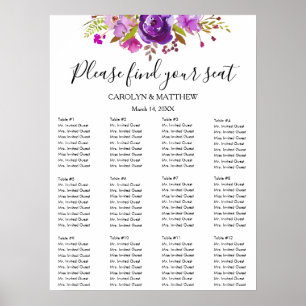 Póster Gráfico de Asientos Floral Acuarela Lila y Púrpura