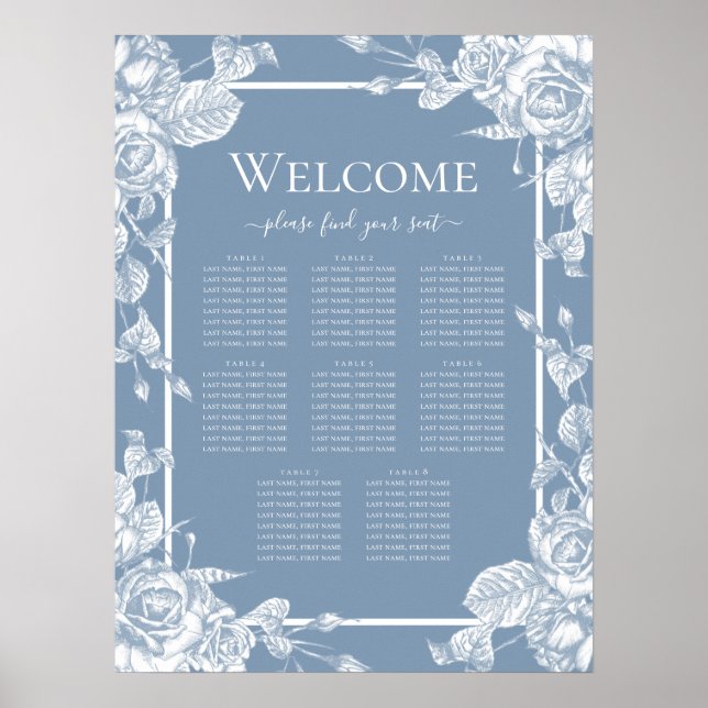 Póster Gráfico de Asientos Floral Azul Polvoriento (Frente)