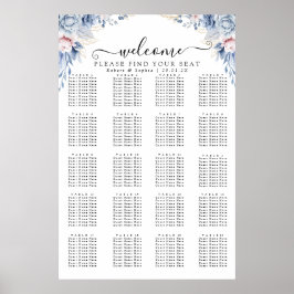 Póster Gráfico de Asientos Floral Azul Polvoriento