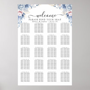 Póster Gráfico de Asientos Floral Azul Polvoriento