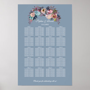 Póster Gráfico de asientos floral azul polvoriento rosa p