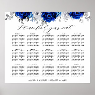 Póster Gráfico de asientos floral azul real blanco platea