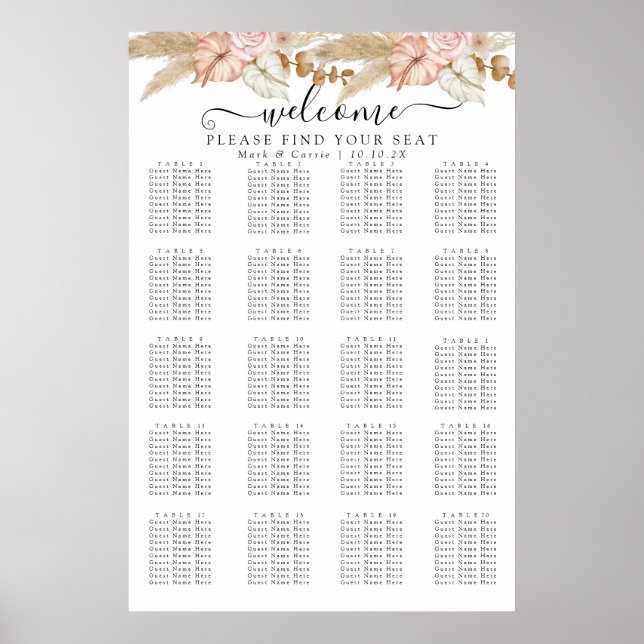 Póster Gráfico de Asientos Floral Boho Chic (Frente)