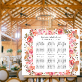 Póster Gráfico de Asientos Floral Boho Coral de Boda de M