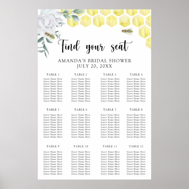 Póster Gráfico de asientos floral de abeja acuarela (Frente)