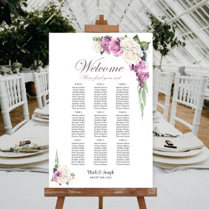 Póster Gráfico de Asientos Floral de Rosa Blanca y Rosa n