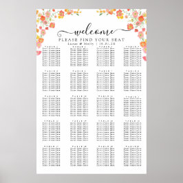 Póster Gráfico de asientos floral de verano rosa y naranj