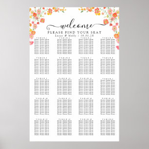 Póster Gráfico de asientos floral de verano rosa y naranj