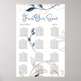 Póster Gráfico de Asientos Floral Moderno Blue Gold Elega