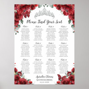 Póster Gráfico de Asientos Floral Rojo para Quinceañera