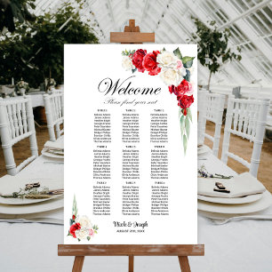 Póster Gráfico de Asientos Floral Rosa Roja y Blanca de 9