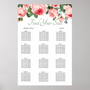 Póster Gráfico de Asientos Floral Rosa Sonrojado Elegante
