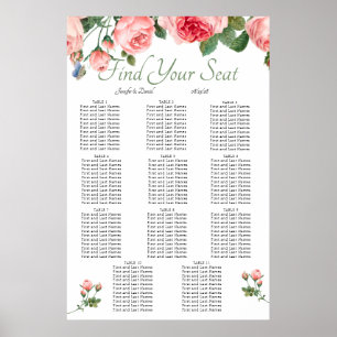 Póster Gráfico de Asientos Floral Rosa Sonrojado Elegante