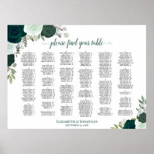 Póster Gráfico de Asientos Floral Verde Esmeralda Alfabet