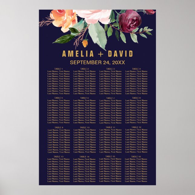 Póster Gráfico de asientos florales de otoño (Frente)