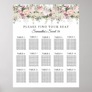 Póster Gráfico de asientos florales rosados en el jardín