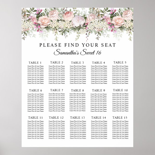 Póster Gráfico de asientos florales rosados en el jardín  (Frente)