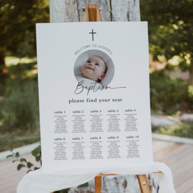 Póster Gráfico de asientos fotográficos de bautismo (Zazzle Baptism Photo Seating Chart)