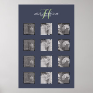 Póster Gráfico de asientos fotográficos de monograma azul