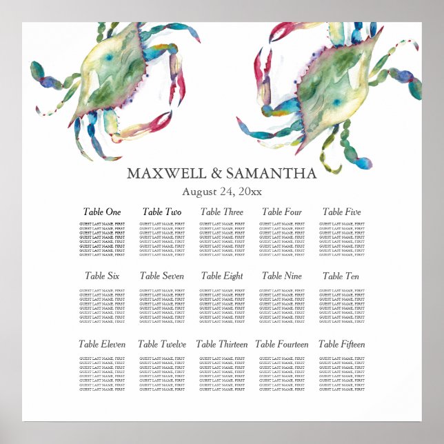 Póster Gráfico de asientos imprimibles de bodas de playa (Frente)