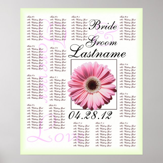 Póster Gráfico de asientos invitados del Boda Gerbera Ros (Frente)