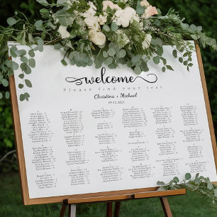Póster Gráfico de asientos mínimos de Boda alfabético neg