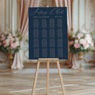 Póster Gráfico de Asientos Moderno Boda Rosa y Oro Azul