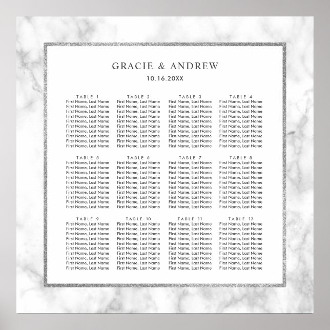 Póster Gráfico de asientos modernos de Boda de mármol bla (Frente)