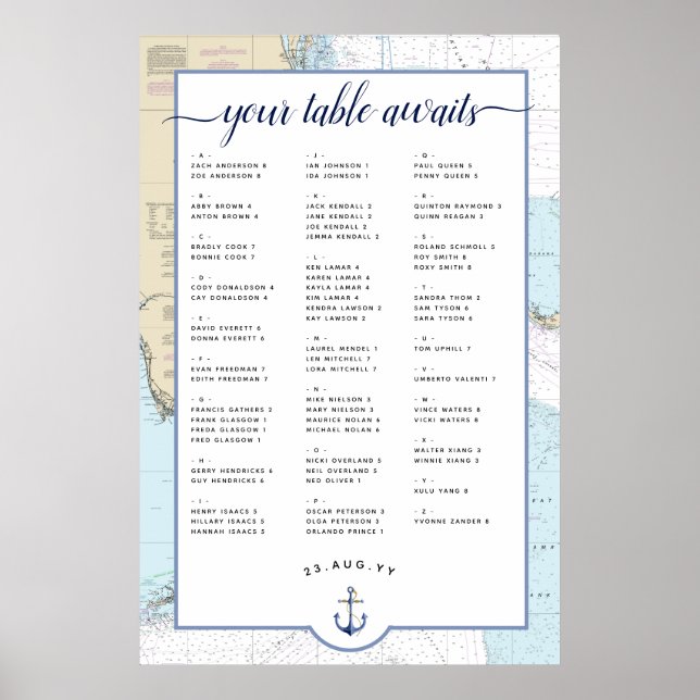 Póster Gráfico de asientos Náuticos #Bodas | Sur de Flori (Frente)